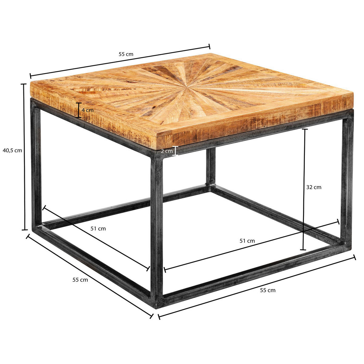 Couchtisch natur natur grau lackiert B/H/T: ca. 55x40,5x55 cm Couchtisch - natur/grau (55,00/40,50/55,00cm) - Wohnling
