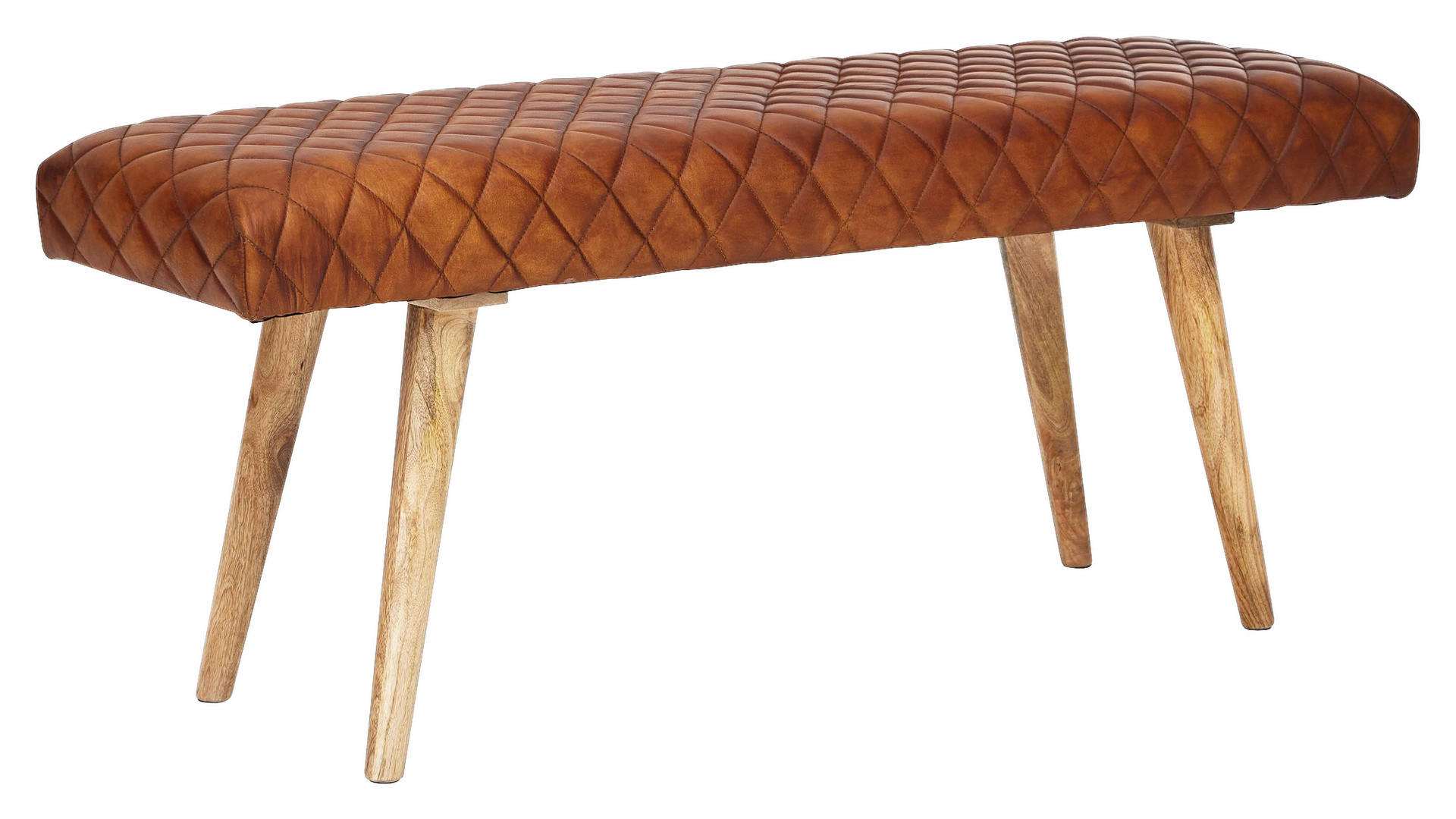 Wohnling Sitzbank braun natur Leder Echtholz B/H/T: ca. 115x53x38 cm Sitzbank - braun/natur (115,00/53,00/38,00cm) - Wohnling