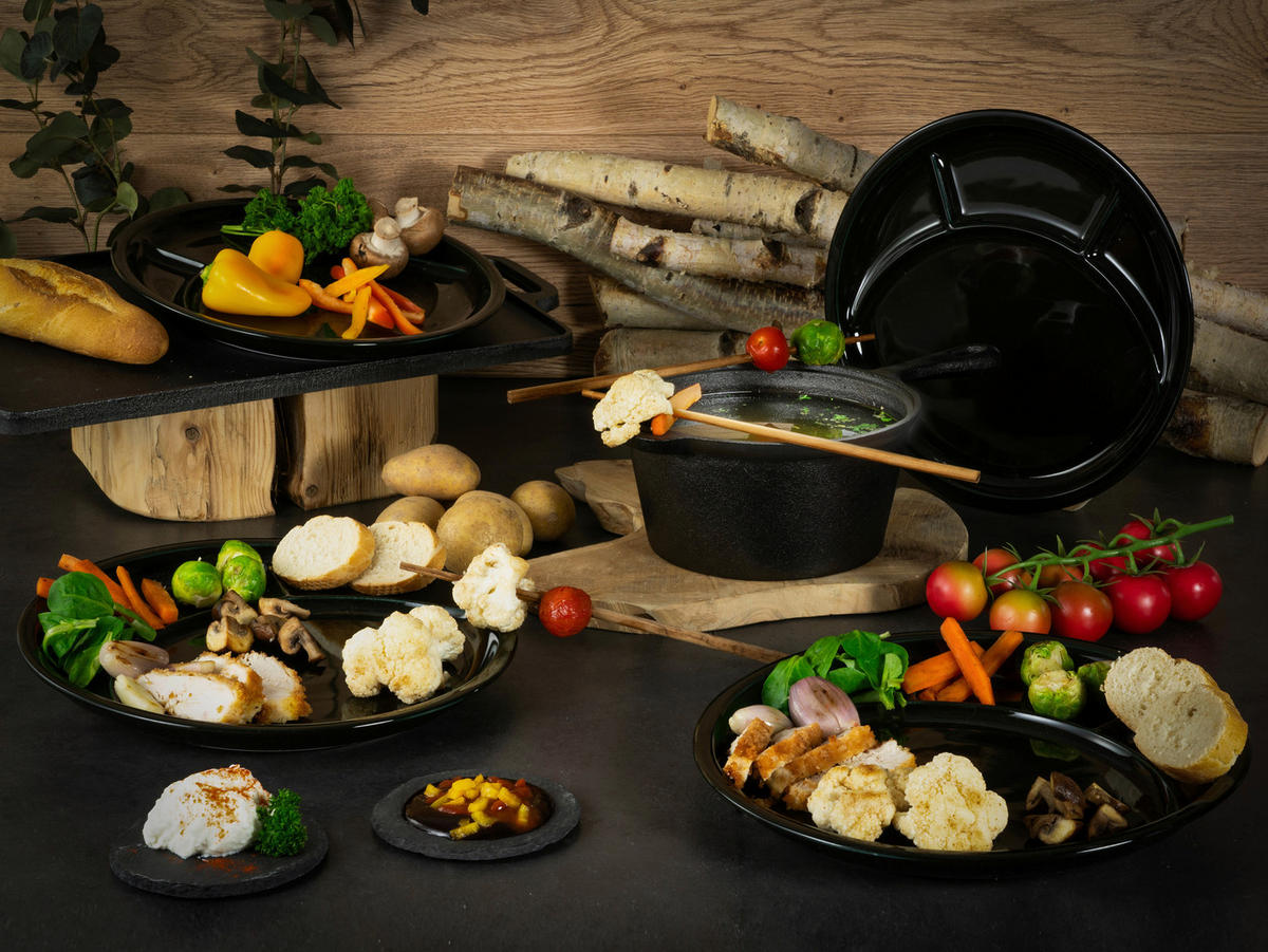 CreaTable Grill-/Fondueteller-Set UNIVERSAL schwarz Porzellan UNIVERSAL - schwarz - CreaTable
