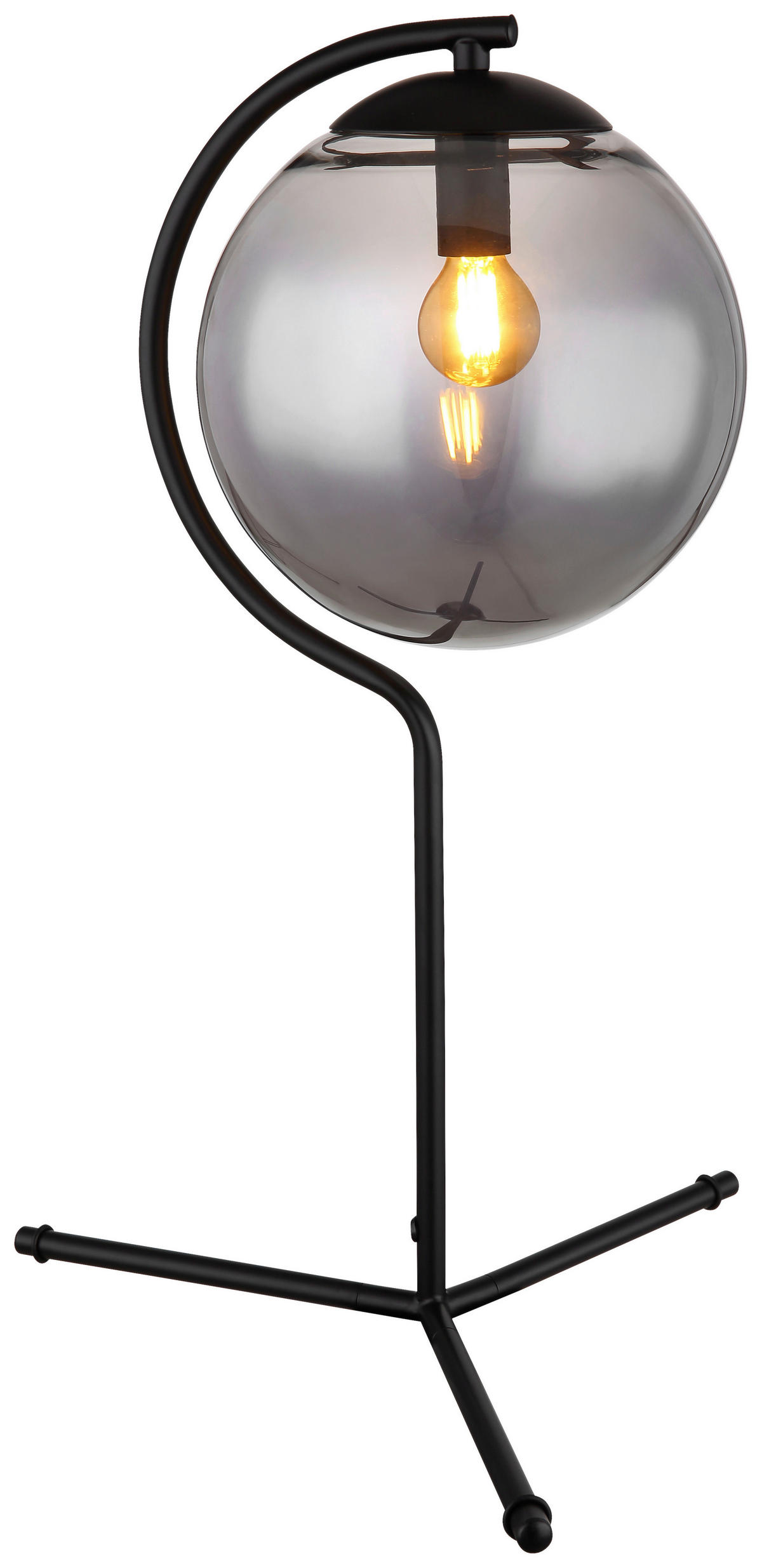 GLOBO Tischleuchte mattschwarz Rauch Metall Glas H/D: ca. 50x35 cm E14 1 Brennstellen PORRY - mattschwarz/Rauch (35,00/50,00cm) - GLOBO