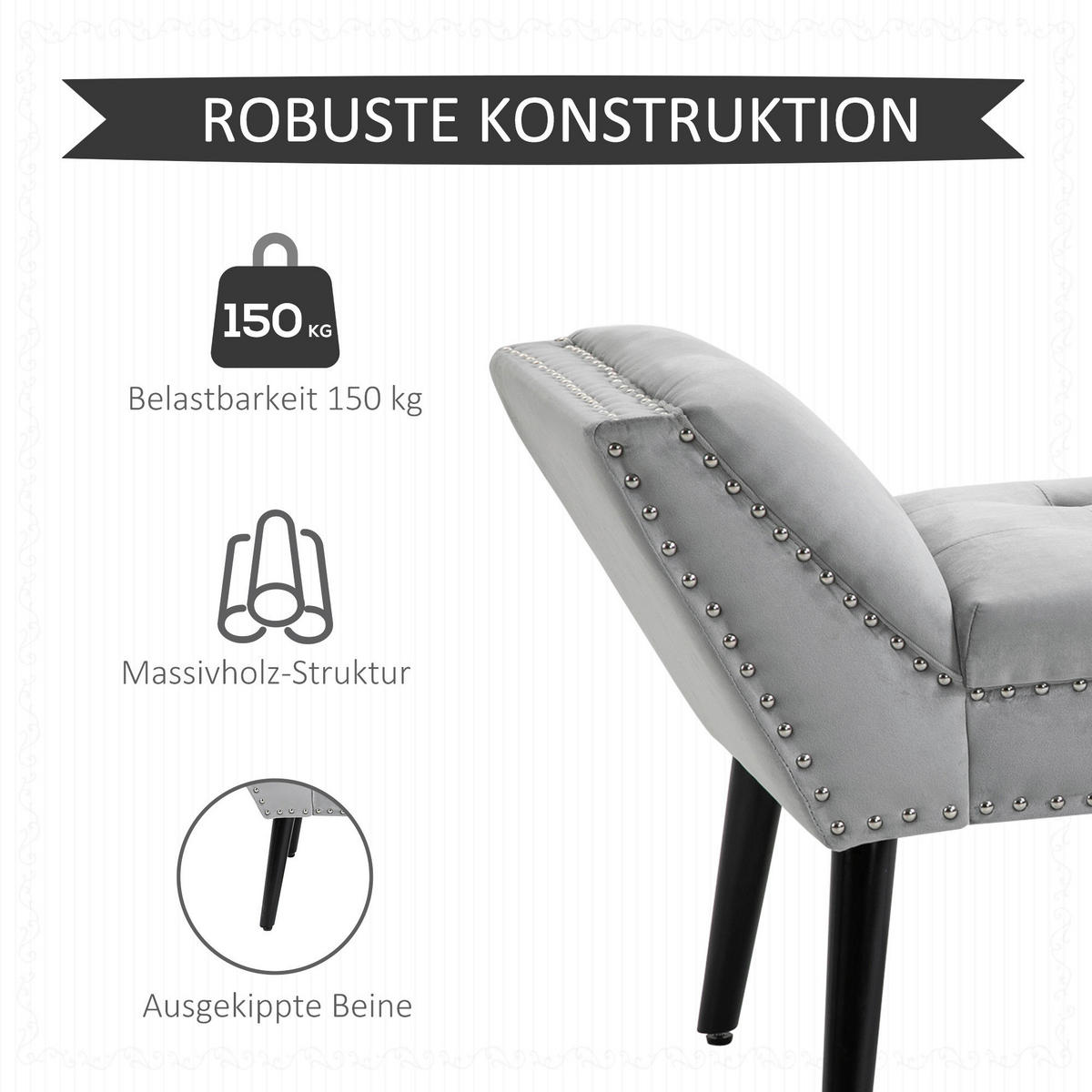 Polsterbank 839-009 hellgrau B/H/T: ca. 114x56x46 cm 839-009 - hellgrau/schwarz (114,00/56,00/46,00cm) - HOMCOM