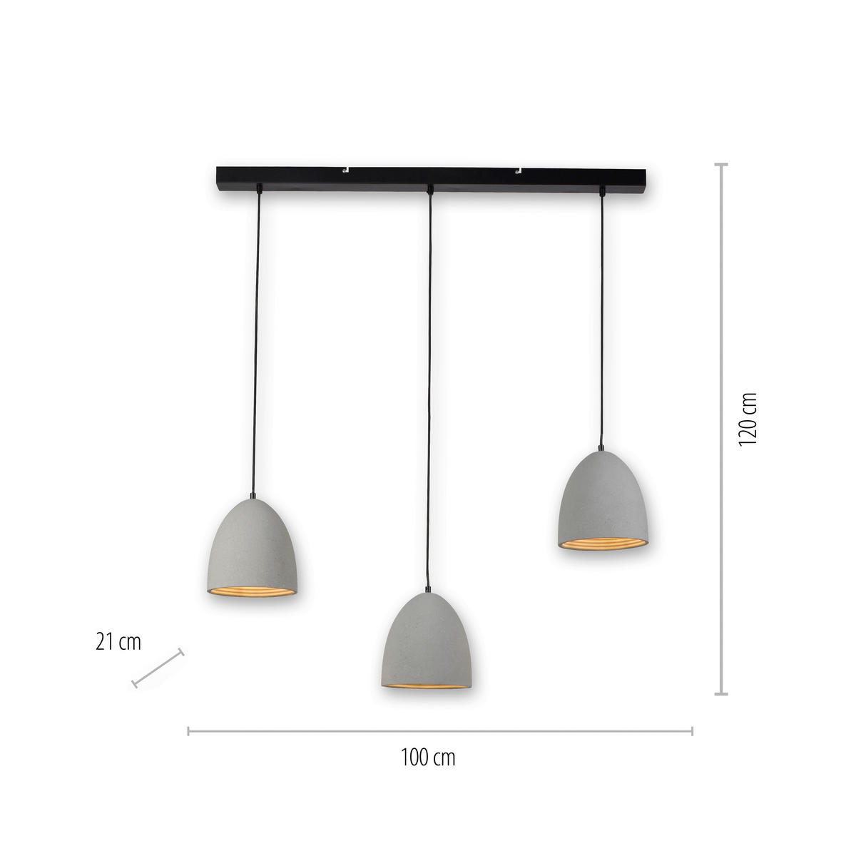Paul Neuhaus Pendelleuchte ETON 2233-22 grau Beton Eisen B/H/D: ca. 21x120x100 cm E27 3 Brennstellen ETON - grau (100,00/120,00cm) - Paul Neuhaus