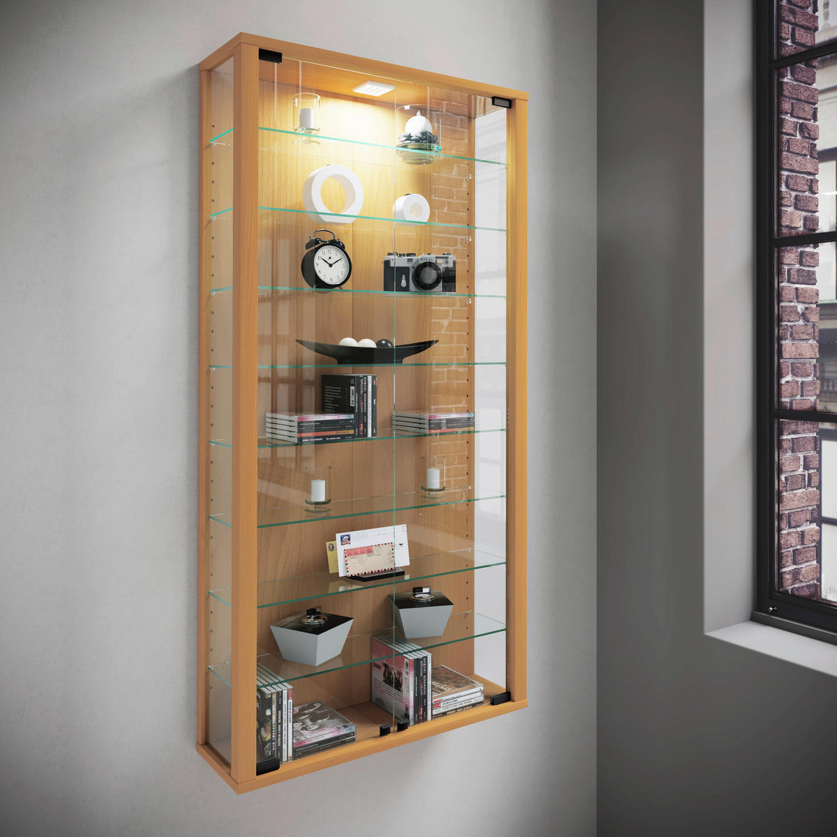 Vitrine Vitrosa Maxi buche Holzwerkstoff Glas B/H/T: ca. 59x113x18 cm Vitrosa Maxi - buche (59,00/113,00/18,00cm) - VCM Möbel