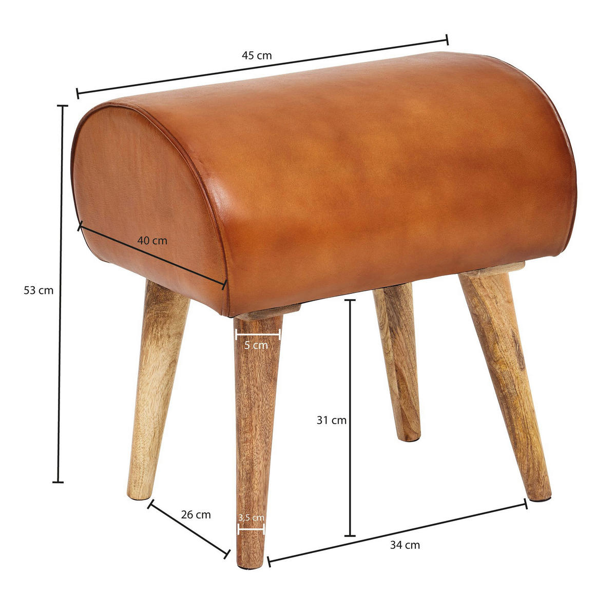Wohnling Sitzhocker braun natur Leder Echtholz B/H/T: ca. 45x53x40 cm Sitzhocker - braun/natur (45,00/53,00/40,00cm) - Wohnling