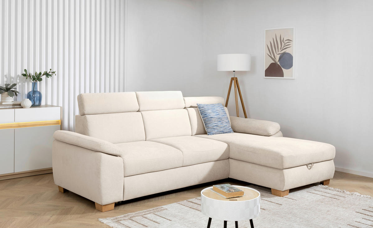 Ecksofa Aguda beige Microfaser B/H/T: ca. 269x102x175 cm Aguda - beige/buche (269,00/102,00/175,00cm)