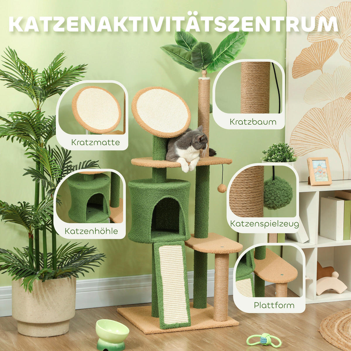 PawHut Kratzbaum grün Polyester B/H/L: ca. 44x139x48 cm Kratzbaum - grün (48,00/44,00/139,00cm) - PawHut