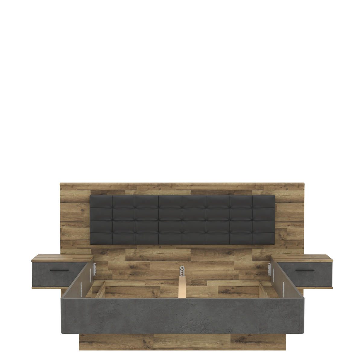 Bettanlage  Stabeiche Nachbildung dunkelgrau Beton Optik B/H/T: ca. 296,5x120x209,9 cm Liegefläche B/L: ca. 180x200 cm Ricciano_Bettanlage - dunkelgrau (296,50/120,00/209,90cm)