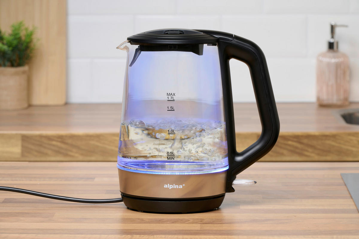 Alpina Glaswasserkocher schwarz Glas Edelstahl ca. 1,7 l Wasserkocher_Glas - schwarz (1,70l) - Alpina