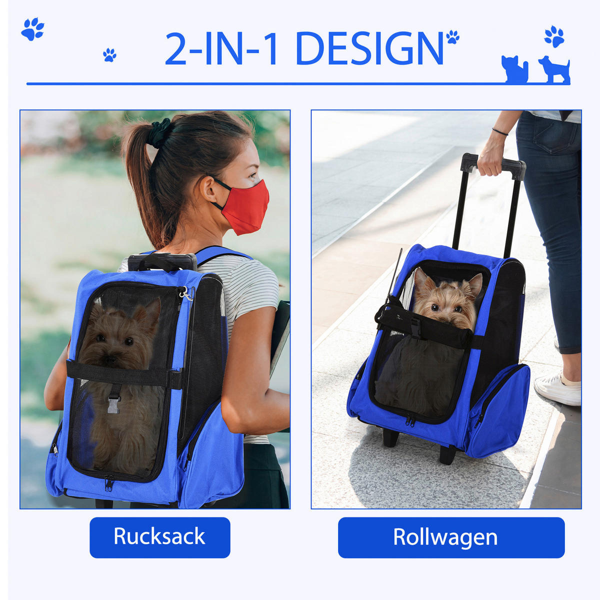 PawHut Hunde-Zubehör schwarz Edelstahl B/H/L: ca. 25x42x55 cm Tragetasche - blau/schwarz (55,00/25,00/42,00cm) - PawHut