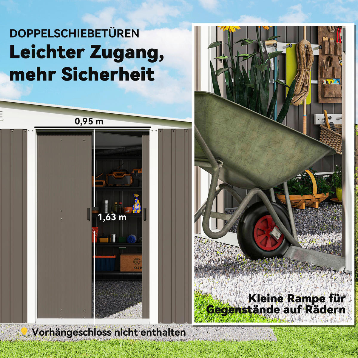 Outsunny Gartenschuppen grau Stahl B/H/L: ca. 345x201x280 cm Gartenschuppen - grau (280,00/345,00/201,00cm) - Outsunny