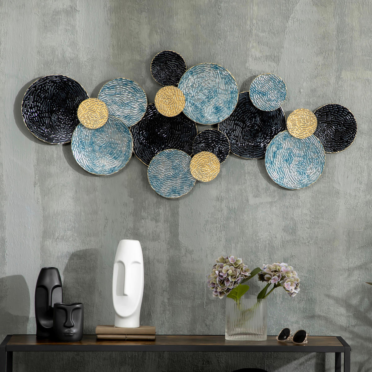 HOMCOM Wand-Element blau Edelstahl B/H/L: ca. 4x121x53 cm Wanddekoration - gold/blau (53,00/4,00/121,00cm) - HOMCOM