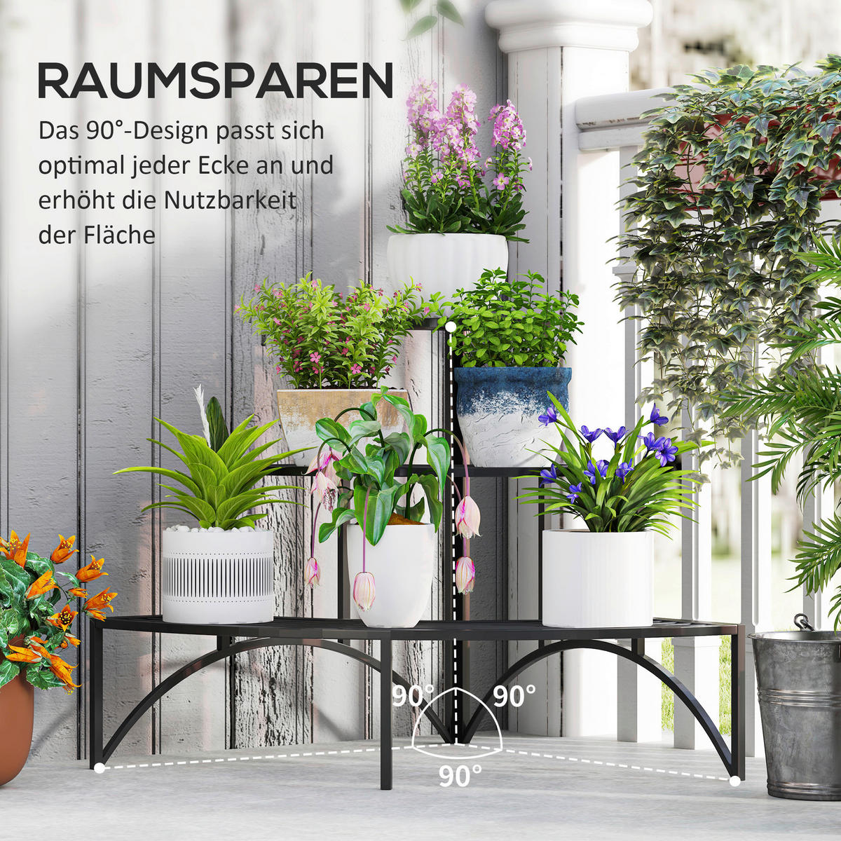 Outsunny Pflanzenständer schwarz Metall B/H/L: ca. 60x60x87 cm Pflanzenständer - schwarz (87,00/60,00/60,00cm) - Outsunny