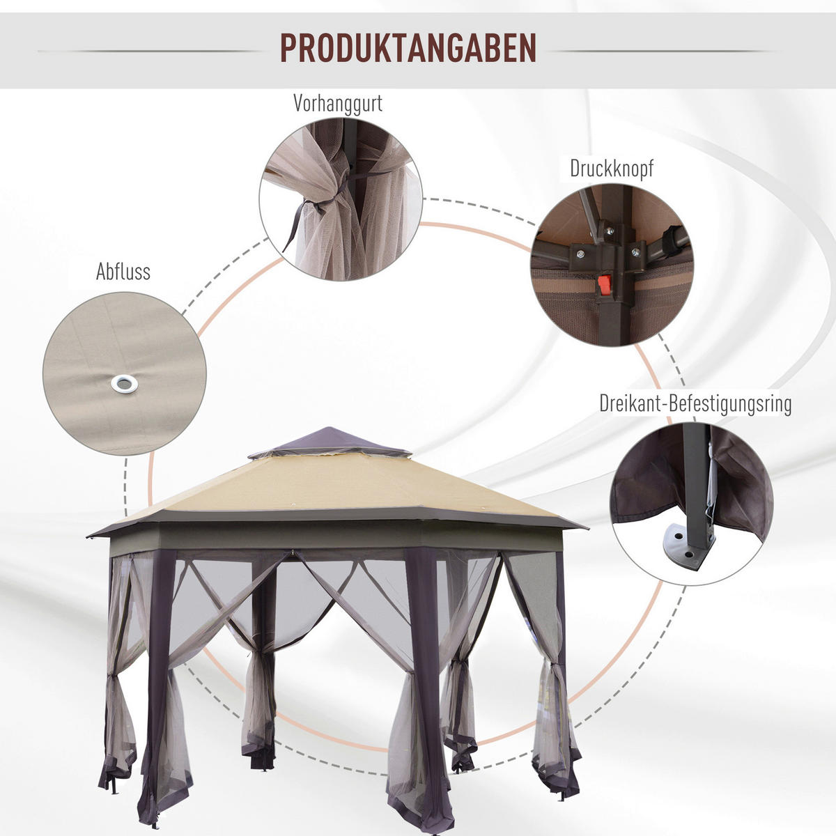 Outsunny Faltpavillon kaffee Mesh B/H/L: ca. 340x285x405 cm Faltpavillon - beige/braun (405,00/340,00/285,00cm) - Outsunny