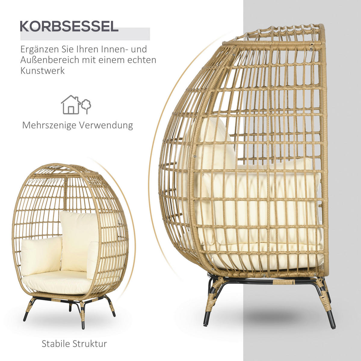 Outsunny Gartensessel khaki Polypropylen B/H/L: ca. 90x105x148 cm Rattansessel - beige/khaki (148,00/90,00/105,00cm) - Outsunny
