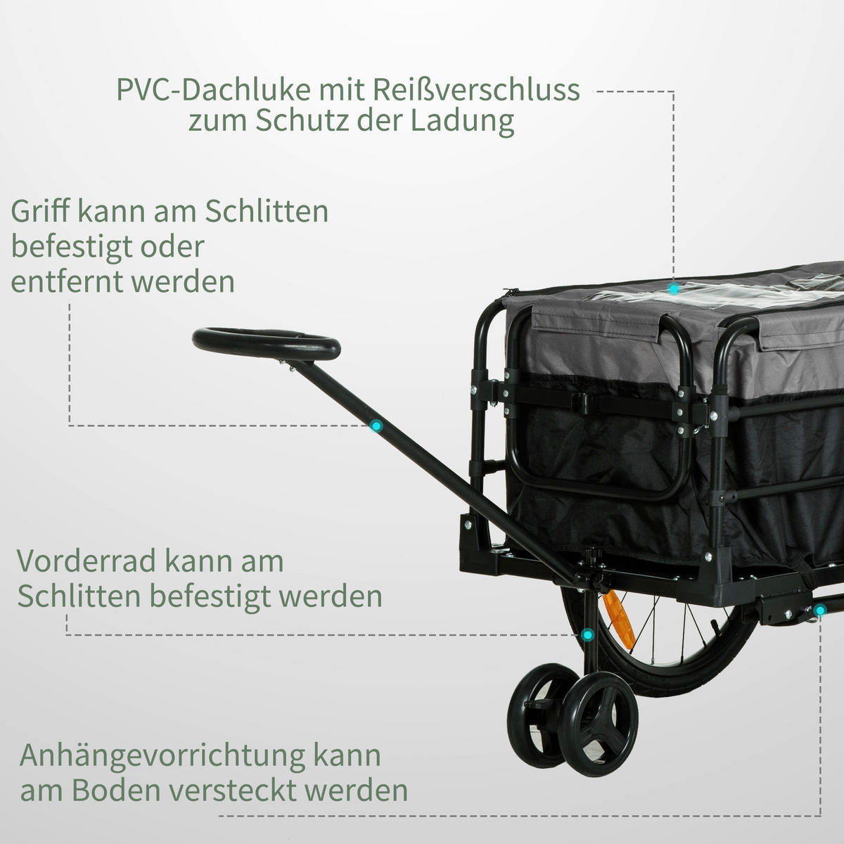 HOMCOM Fahrradanhänger grau grau B/H/L: ca. 64x130x103 cm Lastenanhänger - schwarz/grau (103,00/64,00/130,00cm) - HOMCOM