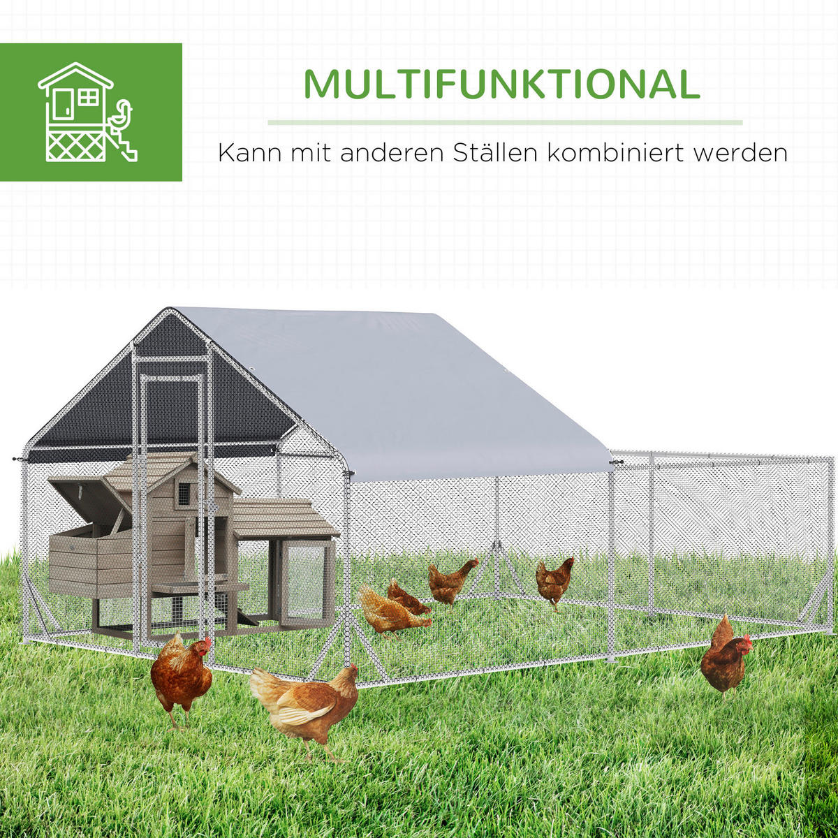 PawHut Stall silber Kunststoff B/H/L: ca. 300x400x195 cm Hühnerstall - silber (195,00/300,00/400,00cm) - PawHut