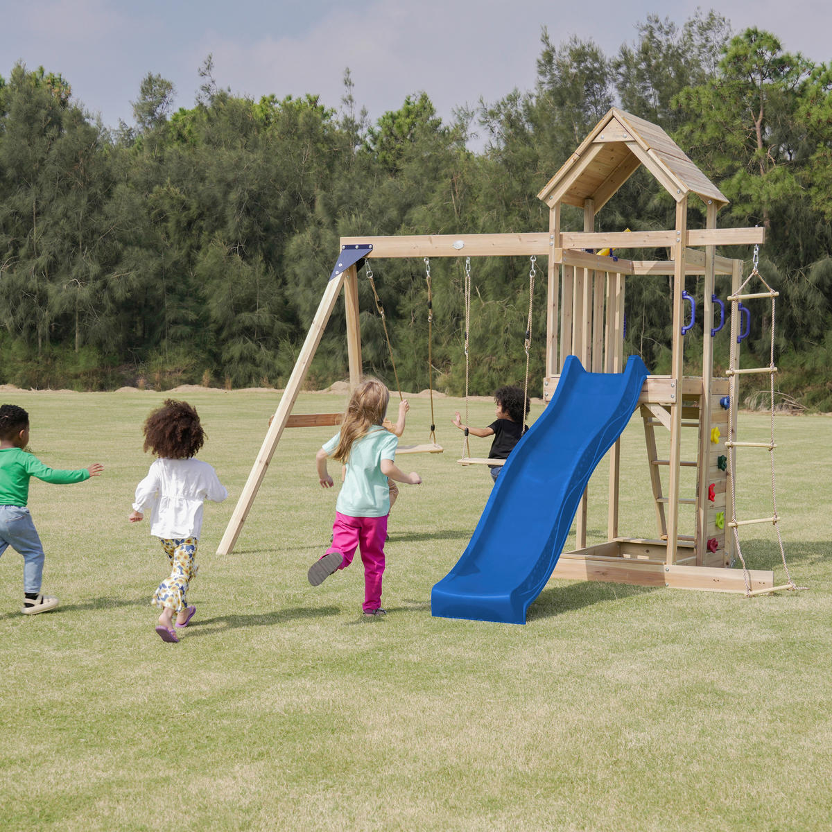 AXI Spielturm Moos blau B/H/L: ca. 342x267x375 cm Moos - braun/blau (375,00/342,00/267,00cm) - AXI