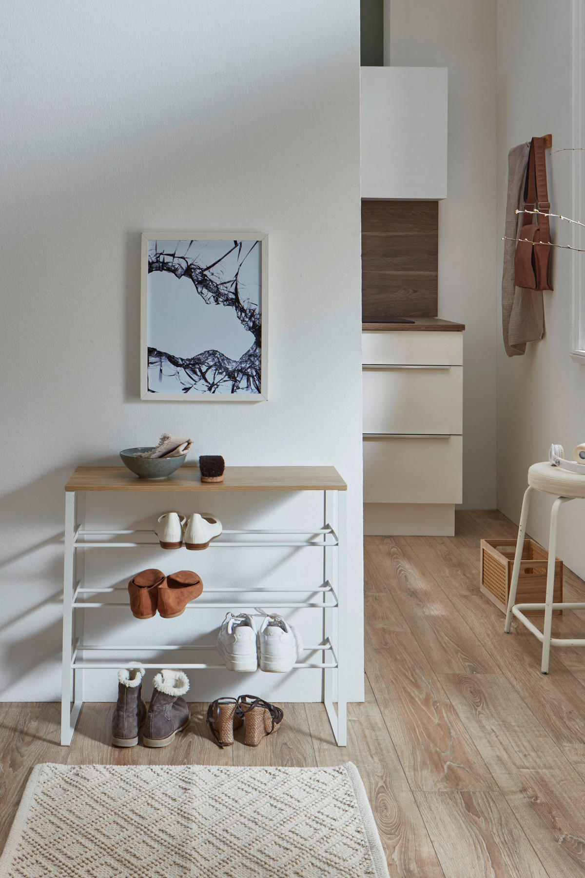 Schuhregal weiß Eiche Artisan Nachbildung B/H/T: ca. 66x61x25 cm KLEINMÖBEL Schuhregal - Eiche/weiß (66,00/61,00/25,00cm) - xonox.home