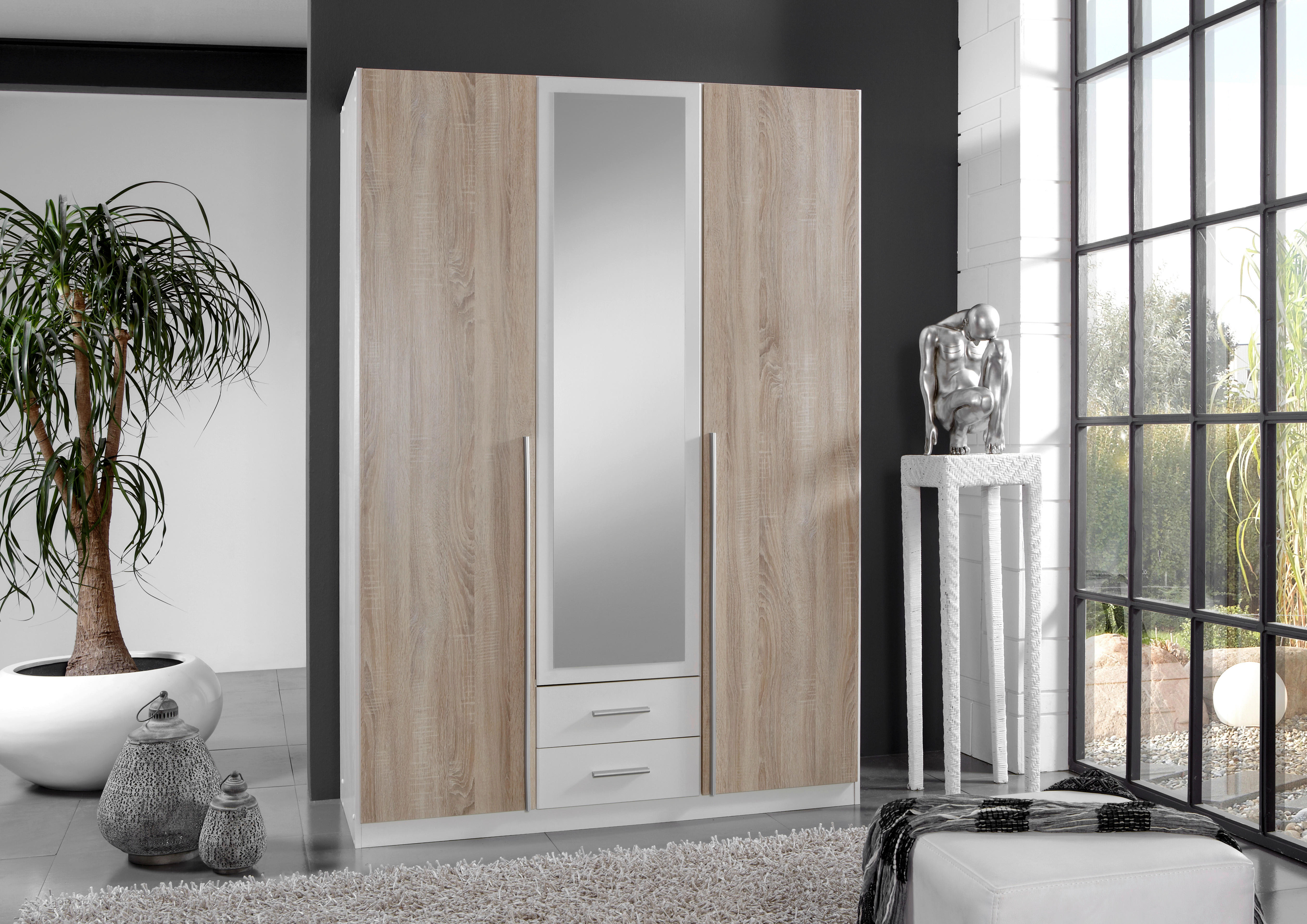Kleiderschrank Skate weiß Eiche Sonoma Nachbildung B/H/T: ca. 135x197x58 cm Skate - Eiche/weiß (135,00/197,00/58,00cm)