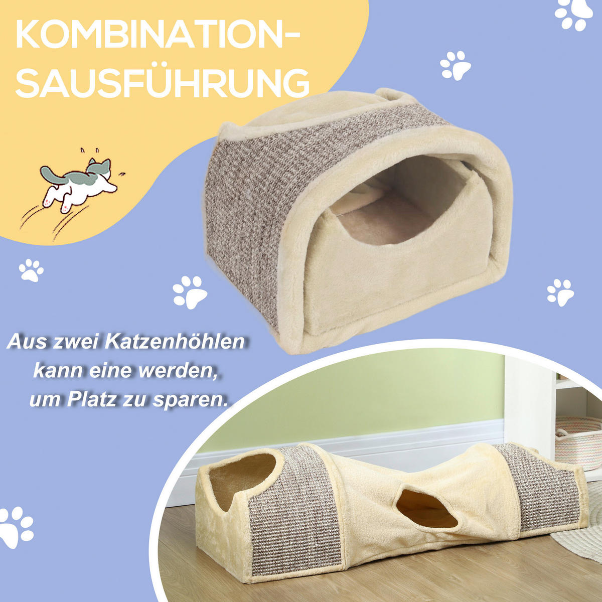 PawHut Katzentunnel beige Spanplatte B/H/L: ca. 38x29x107 cm Katzentunnel - beige (107,00/38,00/29,00cm) - PawHut