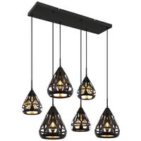 GLOBO Pendelleuchte schwarz Metall B/H/T: ca. 43x120x90 cm E27 6 Brennstellen HASSAN - schwarz (43,00/120,00/90,00cm) - GLOBO