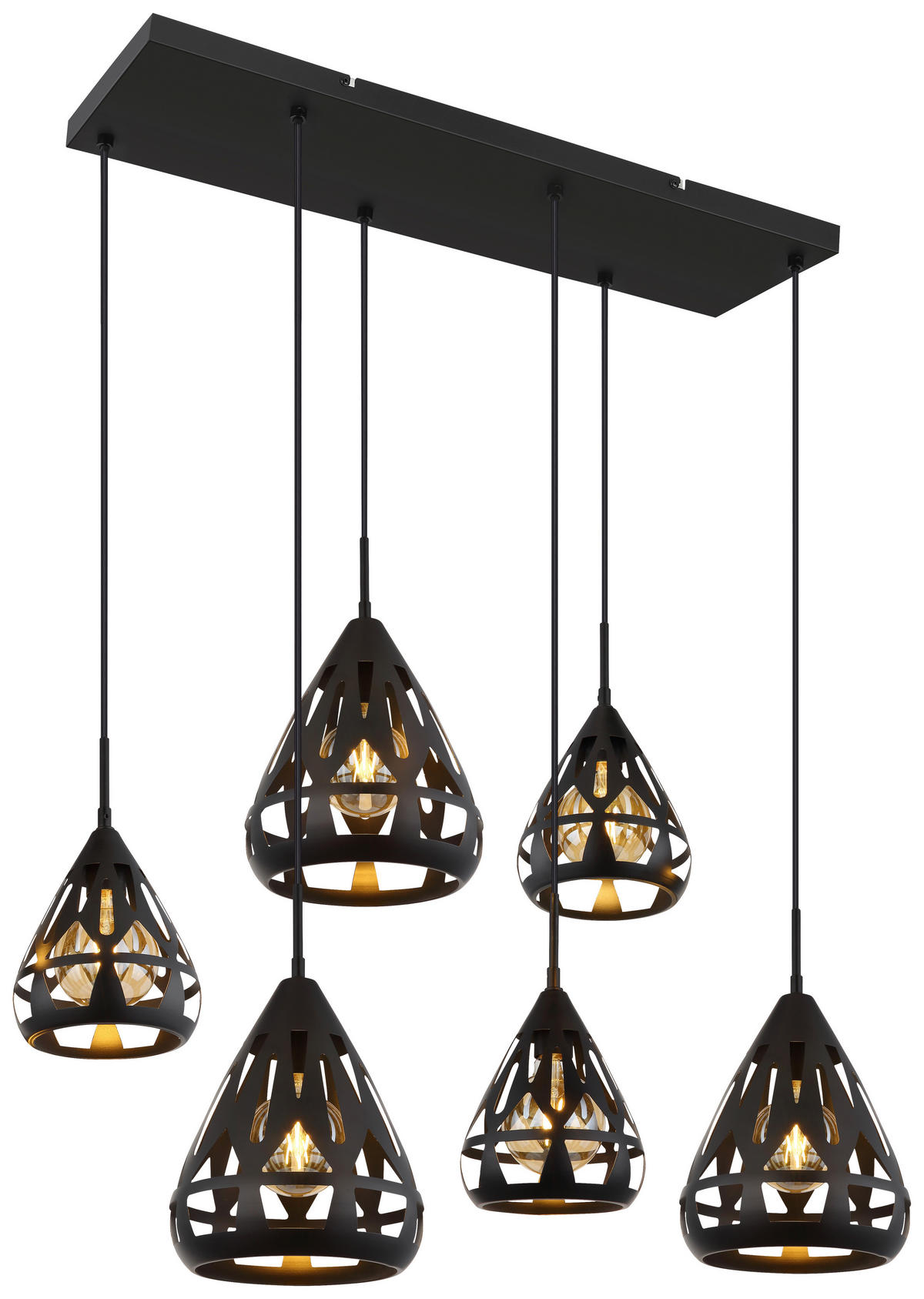 GLOBO Pendelleuchte schwarz Metall B/H/T: ca. 43x120x90 cm E27 6 Brennstellen HASSAN - schwarz (43,00/120,00/90,00cm) - GLOBO