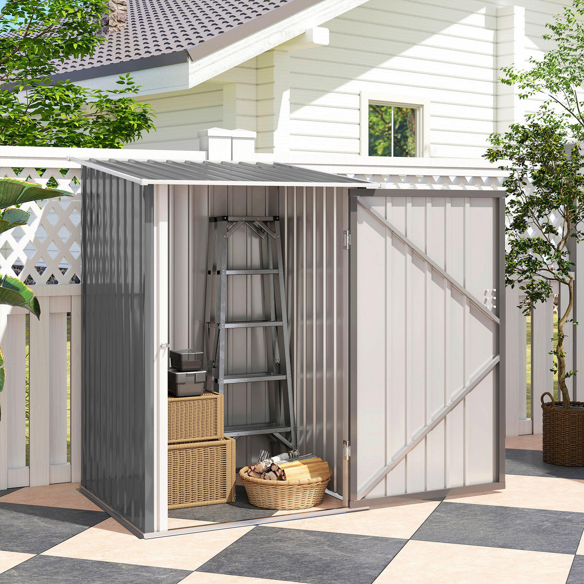Outsunny Gerätehaus grau B/H/L: ca. 103x160x100 cm Gerätehaus - grau (100,00/103,00/160,00cm) - Outsunny