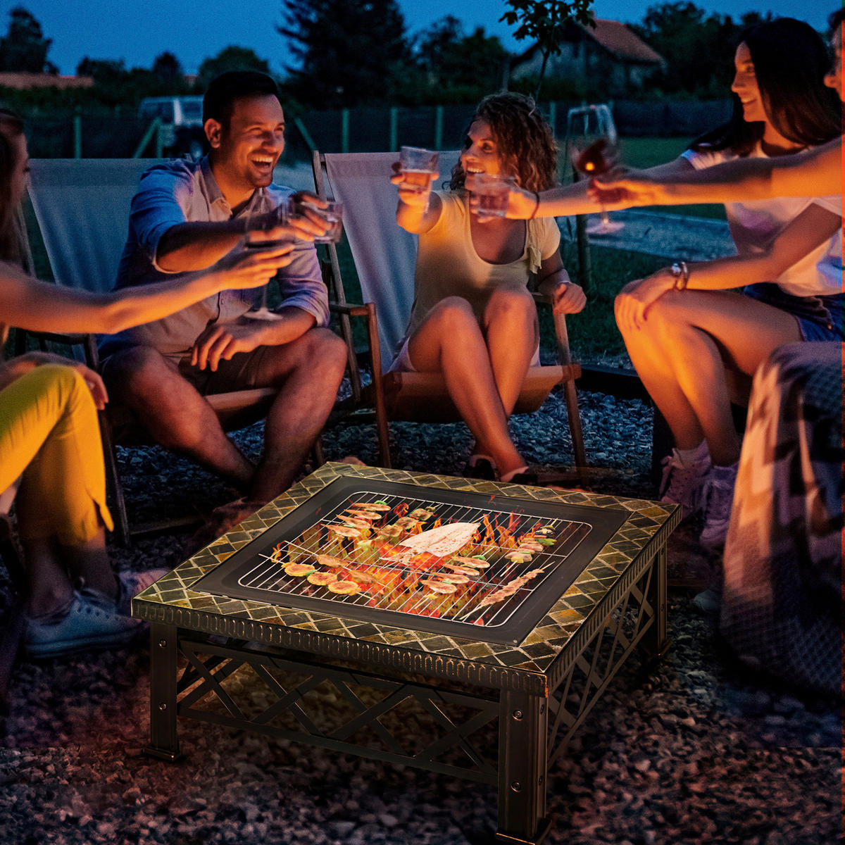 Outsunny Feuerschale schwarz Schiefer B/H/T: ca. 76x47x76 cm Feuerschale - schwarz (76,00/47,00/76,00cm) - Outsunny
