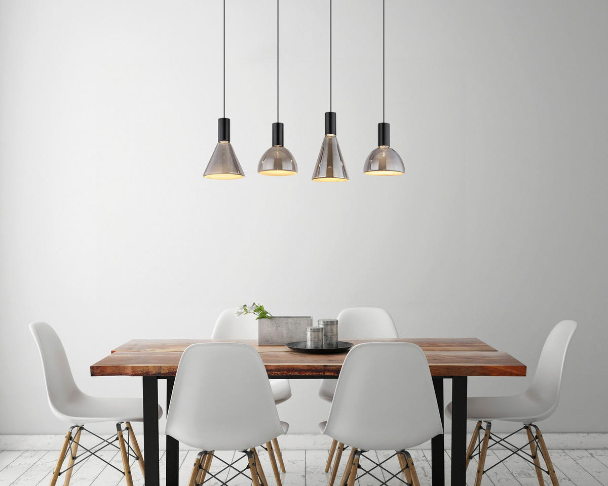 GLOBO LED-Pendelleuchte mattschwarz Rauch Metall Glas B/H/T: ca. 17x150x87 cm LABORA - Rauch/mattschwarz (17,00/150,00/87,00cm) - GLOBO