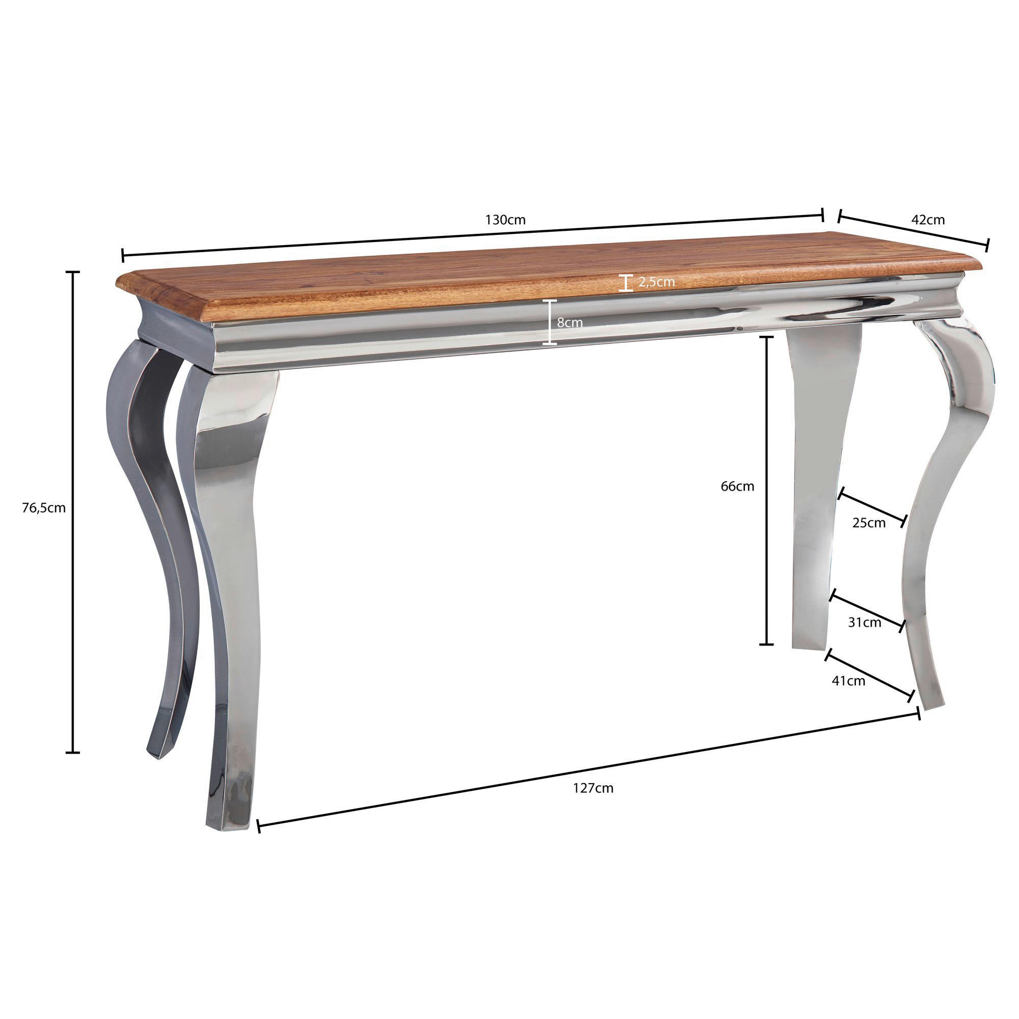 Konsolentisch natur Edelstahl poliert Echtholz Edelstahl B/H/T: ca. 130x76,5x42 cm Konsolentisch - natur/Edelstahl (130,00/76,50/42,00cm) - Wohnling
