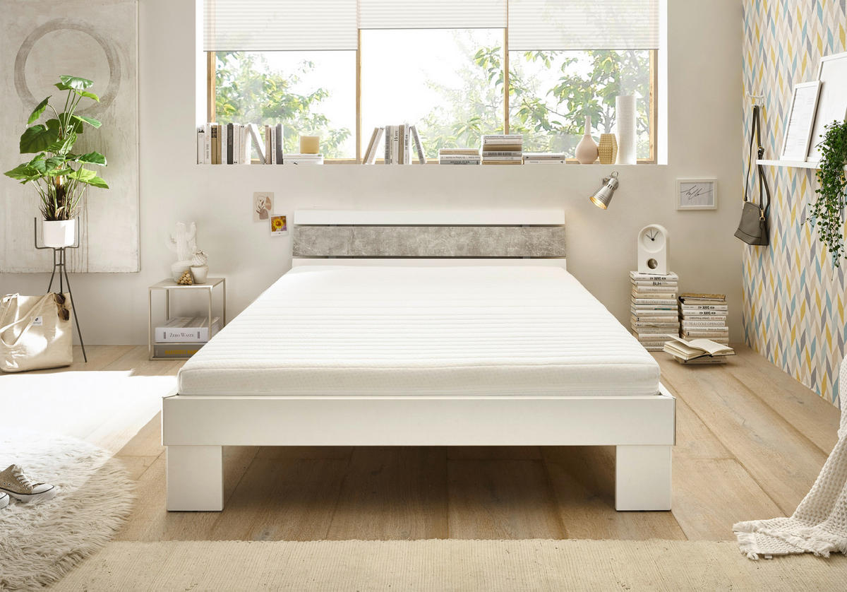 Futonbett Lyon weiß Beton Optik Liegefläche B/L: ca. 140x200 cm Lyon - Beton/weiß (146,00/69,00/211,00cm)