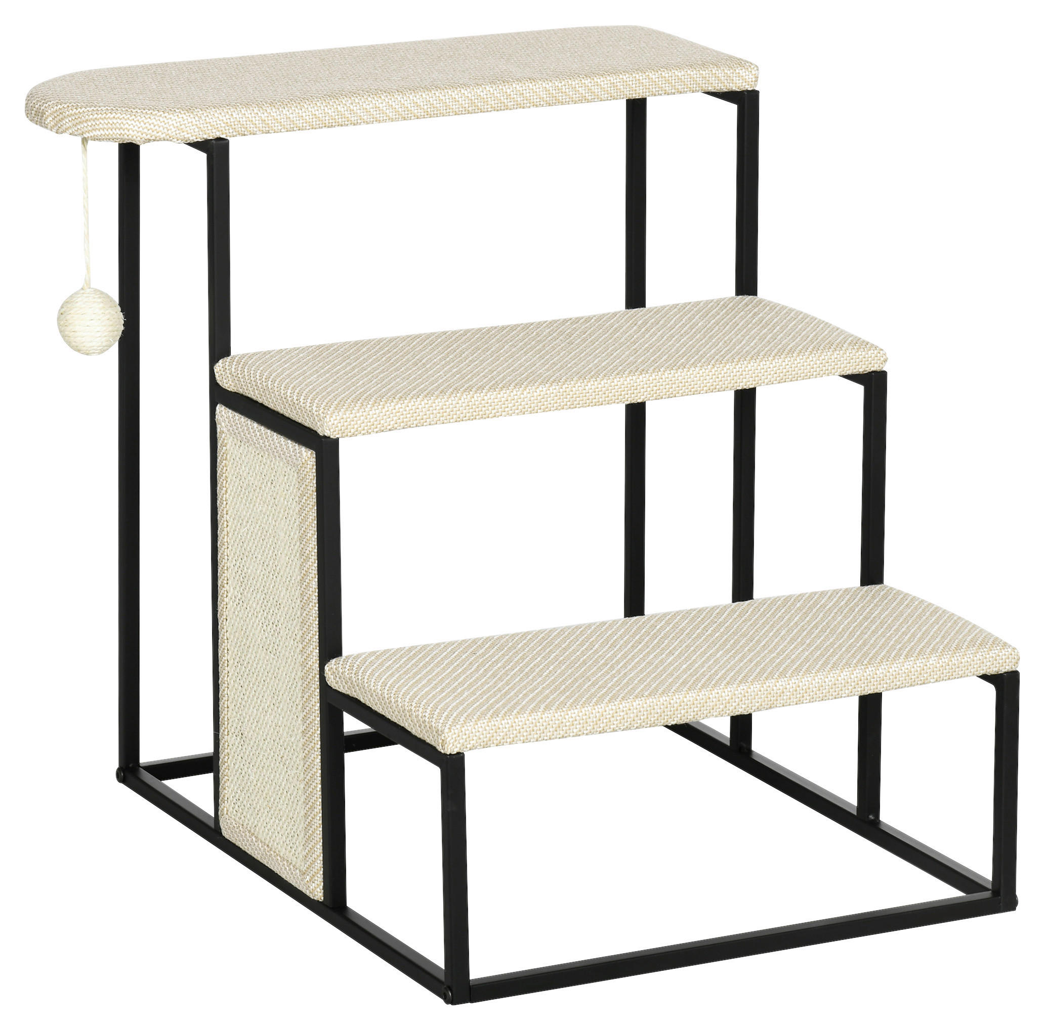 PawHut 3-stufige Haustiertreppe mit Kratzbrett schwarz Edelstahl B/H/L: ca. 54x51x53 cm Haustiertreppe - schwarz/cremeweiß (53,00/54,00/51,00cm) - PawHut