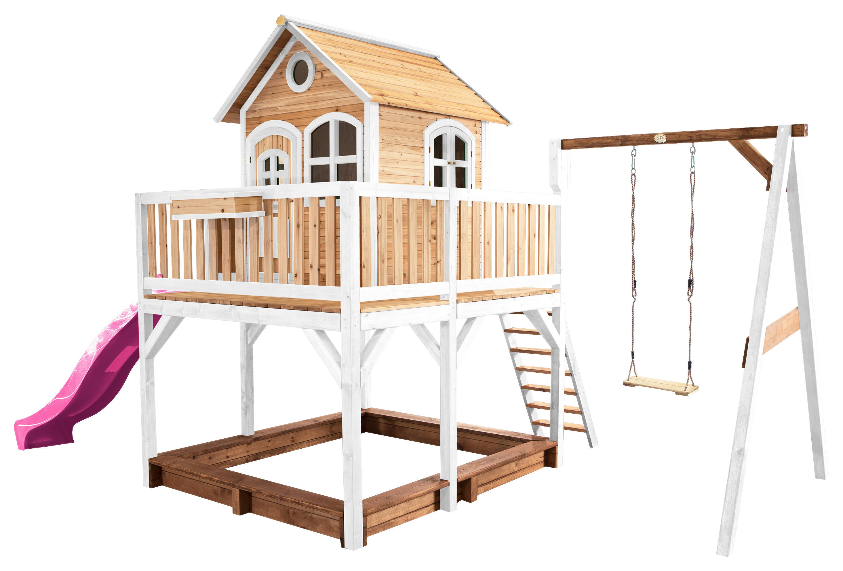 AXI Spielhaus Liam braun B/H/L: ca. 541x291x277 cm Liam - braun/lila (277,00/541,00/291,00cm) - AXI