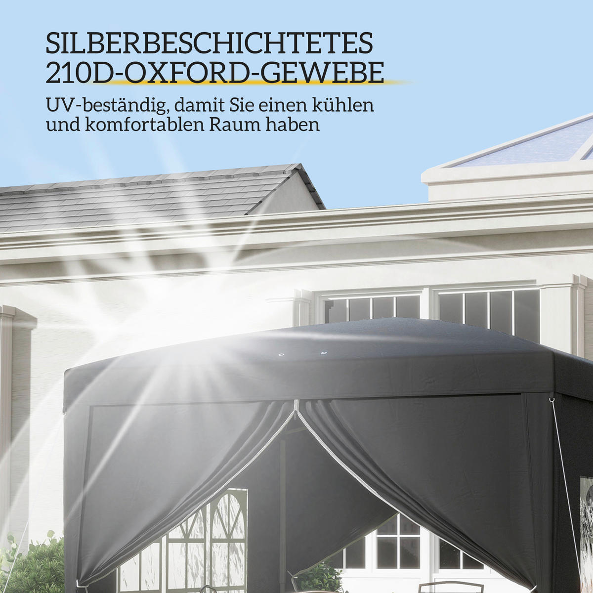 Outsunny Pavillon schwarz Stahl B/H/L: ca. 295x258x295 cm Pavillon - schwarz (295,00/295,00/258,00cm) - Outsunny