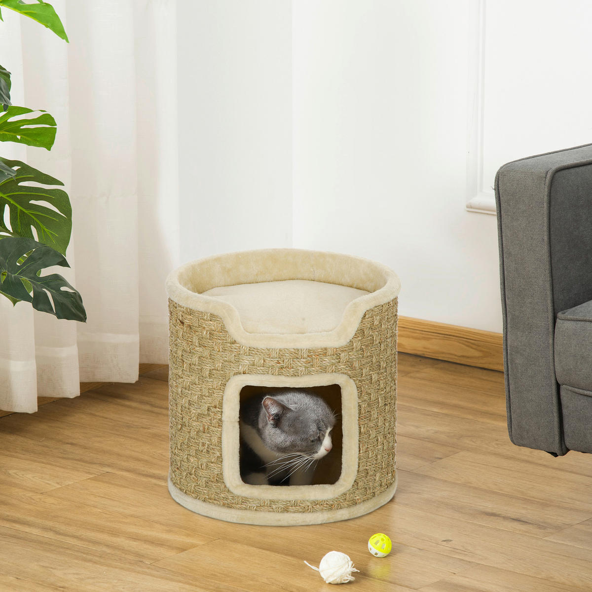 PawHut Kratztonne khaki Polyester B/H/L: ca. 38x37x38 cm Kratztonne - khaki (38,00/38,00/37,00cm) - PawHut