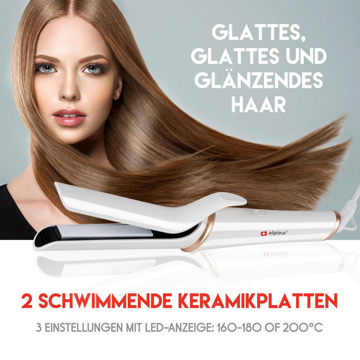 Glätteisen gold weiß Keramik Kunststoff B/H/L: ca. 4,5x8,5x30 cm Alpina - gold/weiß (30,00/4,50/8,50cm)