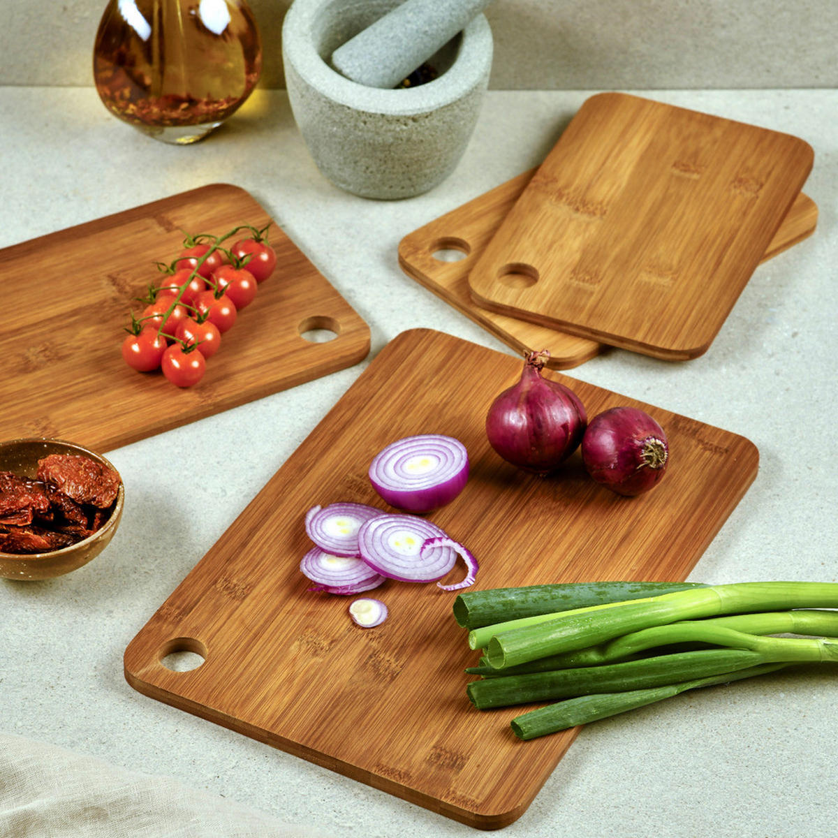 Kesper Schneidbrett natur Holz Bambus B/H/L: ca. 23x4x33 cm Schneidbrett_4erSet - natur (33,00/23,00/4,00cm) - Kesper