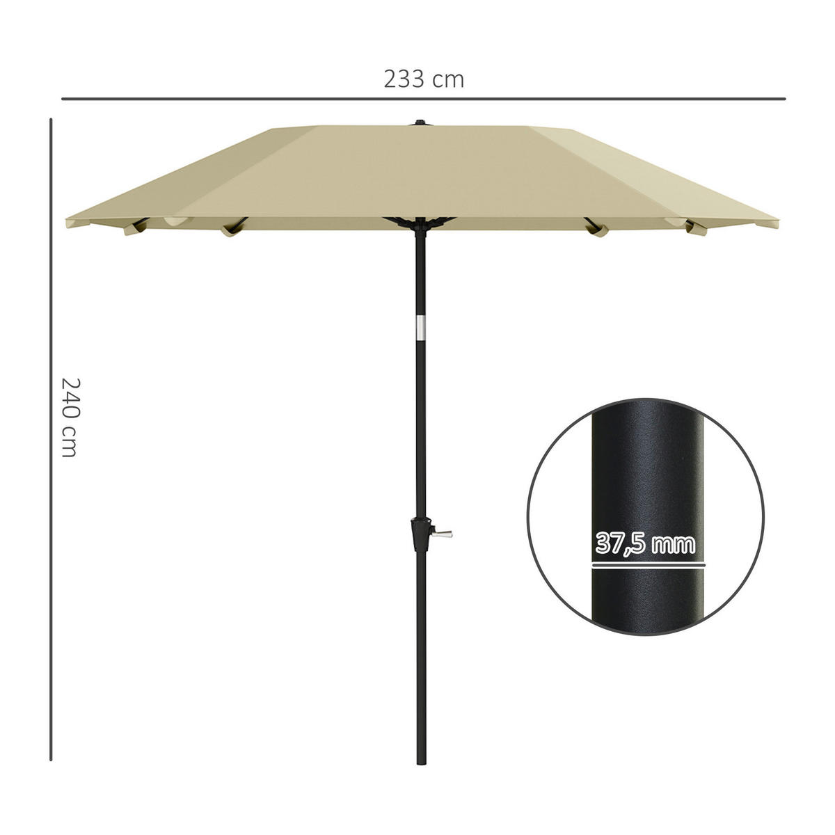 Outsunny Sonnenschirm beige Aluminium B/H/L: ca. 233x240x233 cm Sonnenschirm - beige (233,00/233,00/240,00cm) - Outsunny