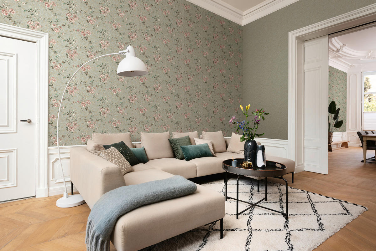 Rasch Vliestapete Blumen grau rosa gold B/L: ca. 53x1005 cm Vliestapete_509052 - gold/rosa (53,00/1005,00cm) - Rasch