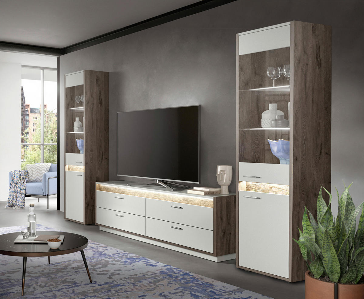 Wohnwand Falcona Nox Oak Nachbildung hellgrau B/H/T: ca. 319x198x43 cm Falcona - hellgrau (319,00/198,00/43,00cm) - xonox.home
