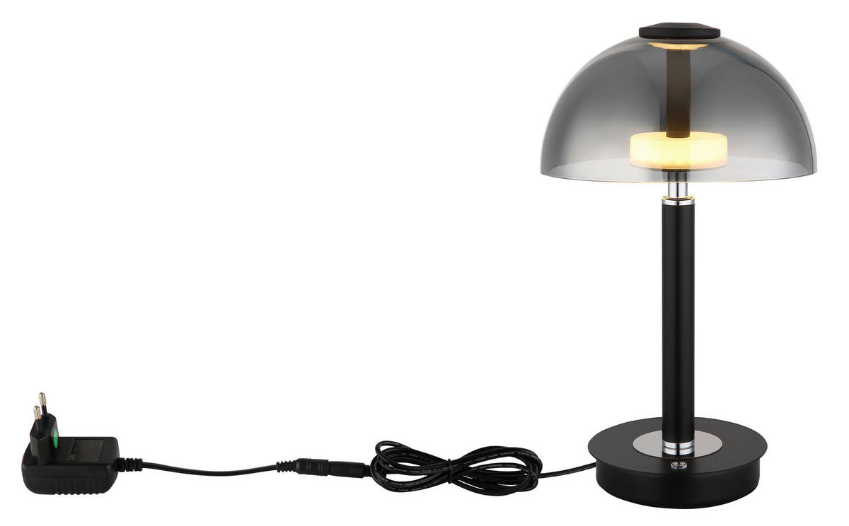 GLOBO LED-Tischleuchte mattschwarz Chrom Rauch Kunststoff Glas Metall H/D: ca. 31,5x18 cm 1 Brennstellen ULDIN - mattschwarz/Rauch (18,00/31,50cm) - GLOBO