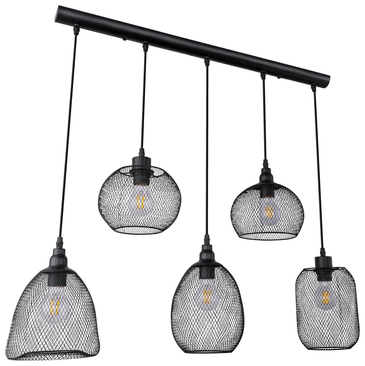 GLOBO Pendelleuchte 15047-5 schwarz Metall B/H/T: ca. 89x120x20 cm E27 5 Brennstellen Pendelleuchte_Anya 5flg. - schwarz (89,00/120,00/20,00cm) - GLOBO