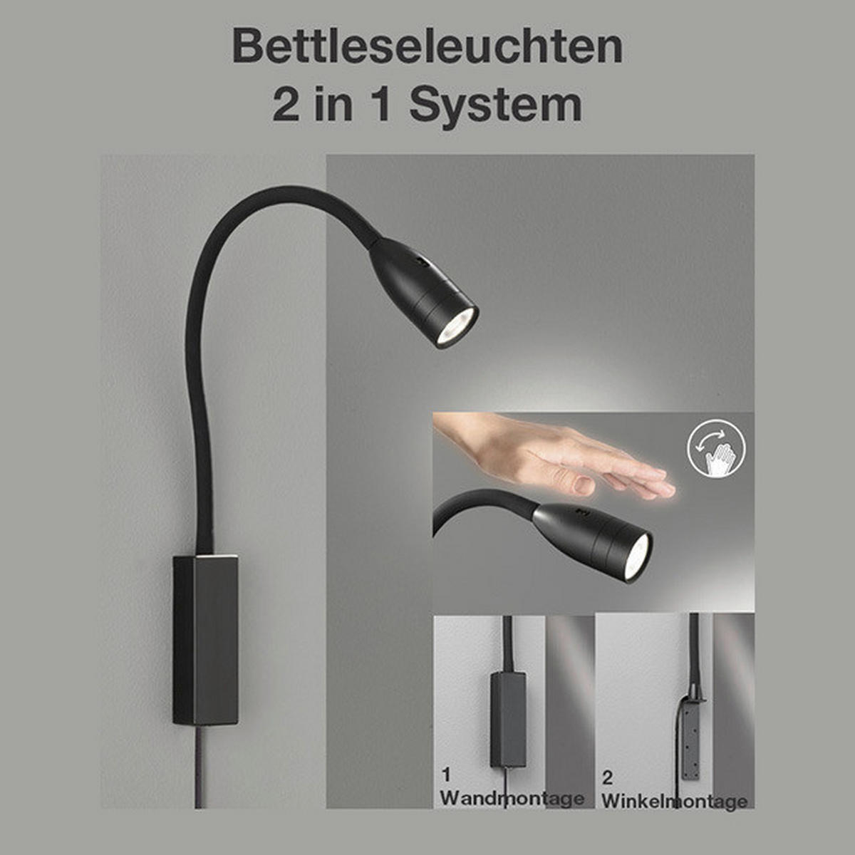 Fischer & Honsel LED-Wandspot 30170 schwarz Metall B/H/T: ca. 4x61x4 cm 1 Brennstellen Sten - schwarz (4,00/61,00/4,00cm) - Fischer & Honsel