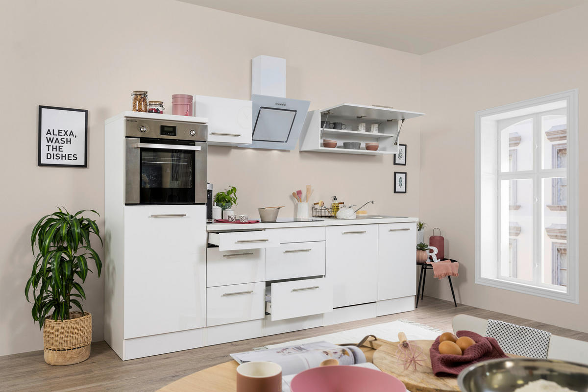 Respekta Küchenblock Premium weiß hochglänzend B/H/T: ca. 280x200x60 cm Premium - weiß (280,00/200,00/60,00cm) - Respekta