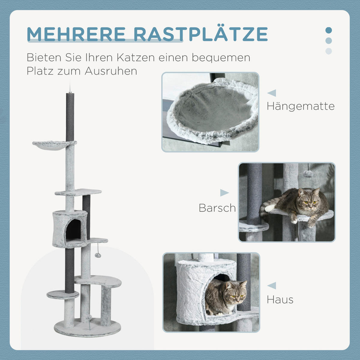 PawHut Kratzbaum grau Spanplatte B/H/L: ca. 60x255x60 cm Kratzbaum - grau (60,00/60,00/255,00cm) - PawHut