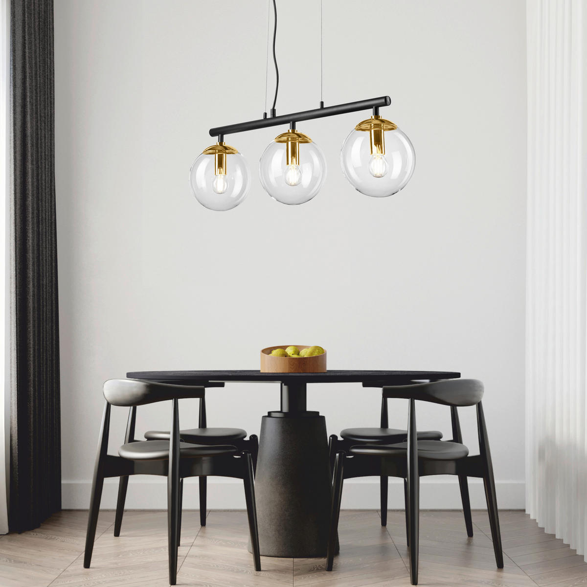 Lamkur Deckenleuchte gold Stahl Glas B/H/L: ca. 12x150x70 cm E14 3 Brennstellen ELOISE - gold (70,00/12,00/150,00cm) - Lamkur