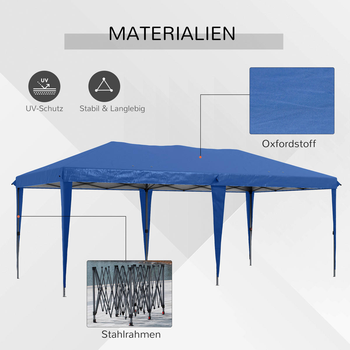 Outsunny Faltpavillon blau Polyester-Mischgewebe B/H/L: ca. 295x265x585 cm Faltpavillon - blau (585,00/295,00/265,00cm) - Outsunny