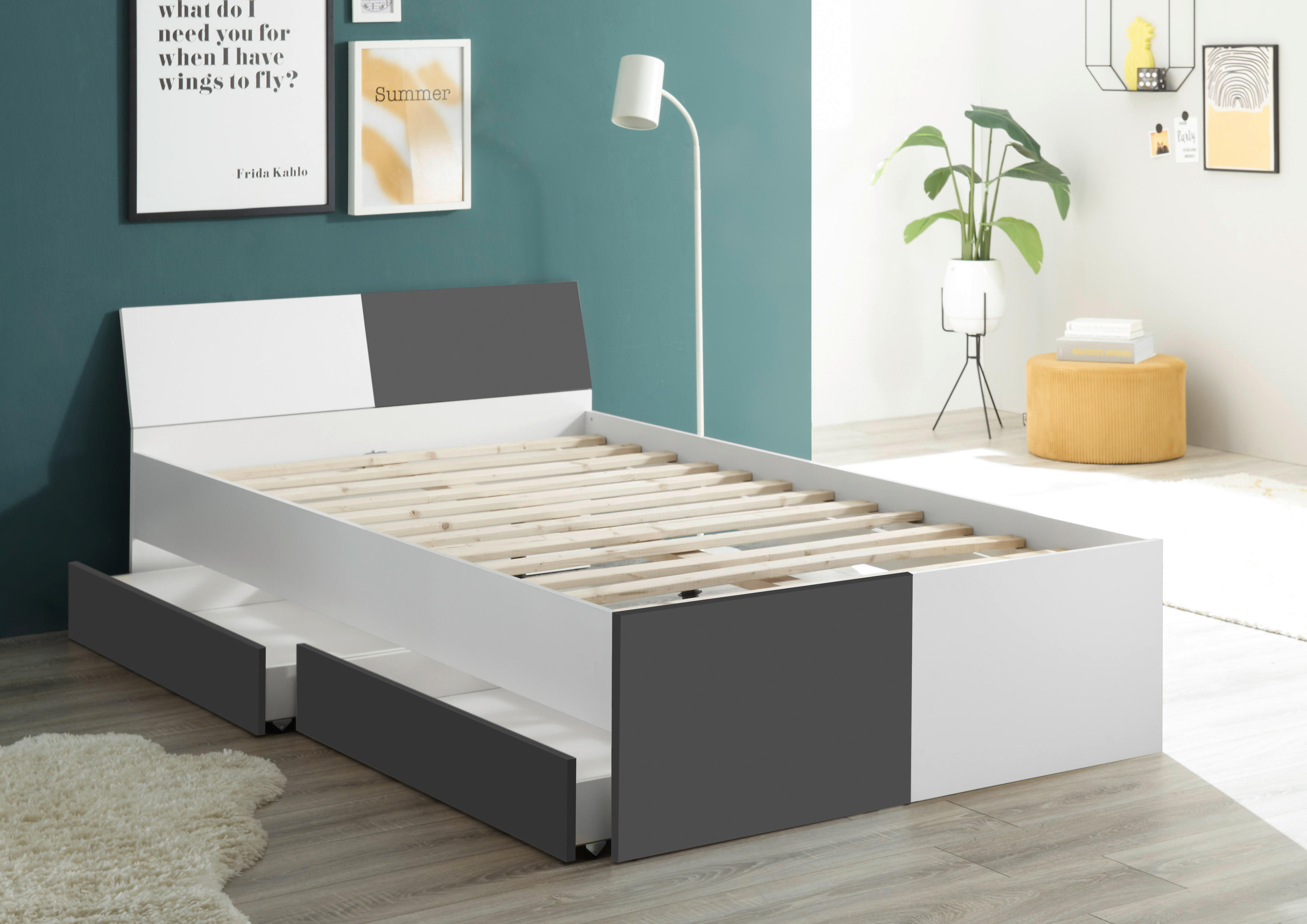 Jugendbett Alex weiß Graphit B/H/T: ca. 124x73x204 cm Liegefläche B/L: ca. 120x200 cm Alex - weiß/Graphit (124,00/73,00/204,00cm)