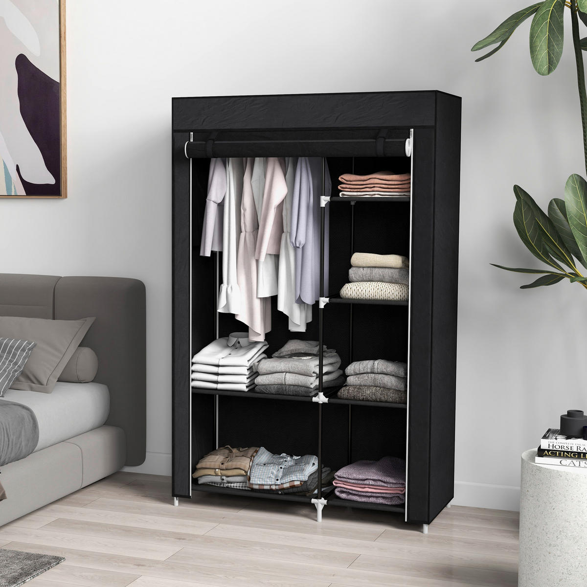 HOMCOM Kleiderschrank schwarz Polypropylen B/H/L: ca. 43x103x162,5 cm Stoffschrank - schwarz (162,50/43,00/103,00cm) - HOMCOM