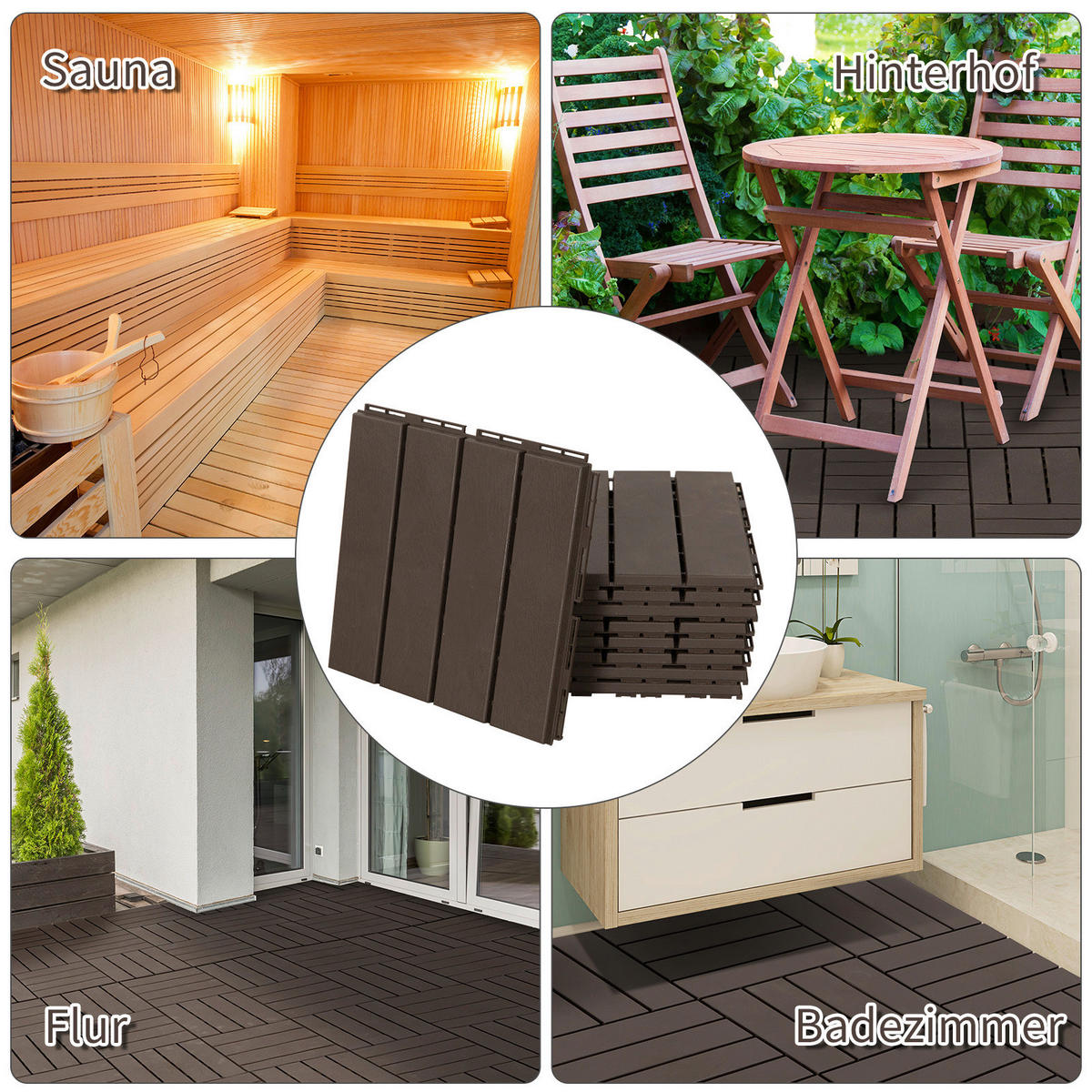Outsunny Terrassenfliese braun B/L: ca. 30x30 cm Terrassenfliese - braun (30,00/30,00/2,00cm) - Outsunny